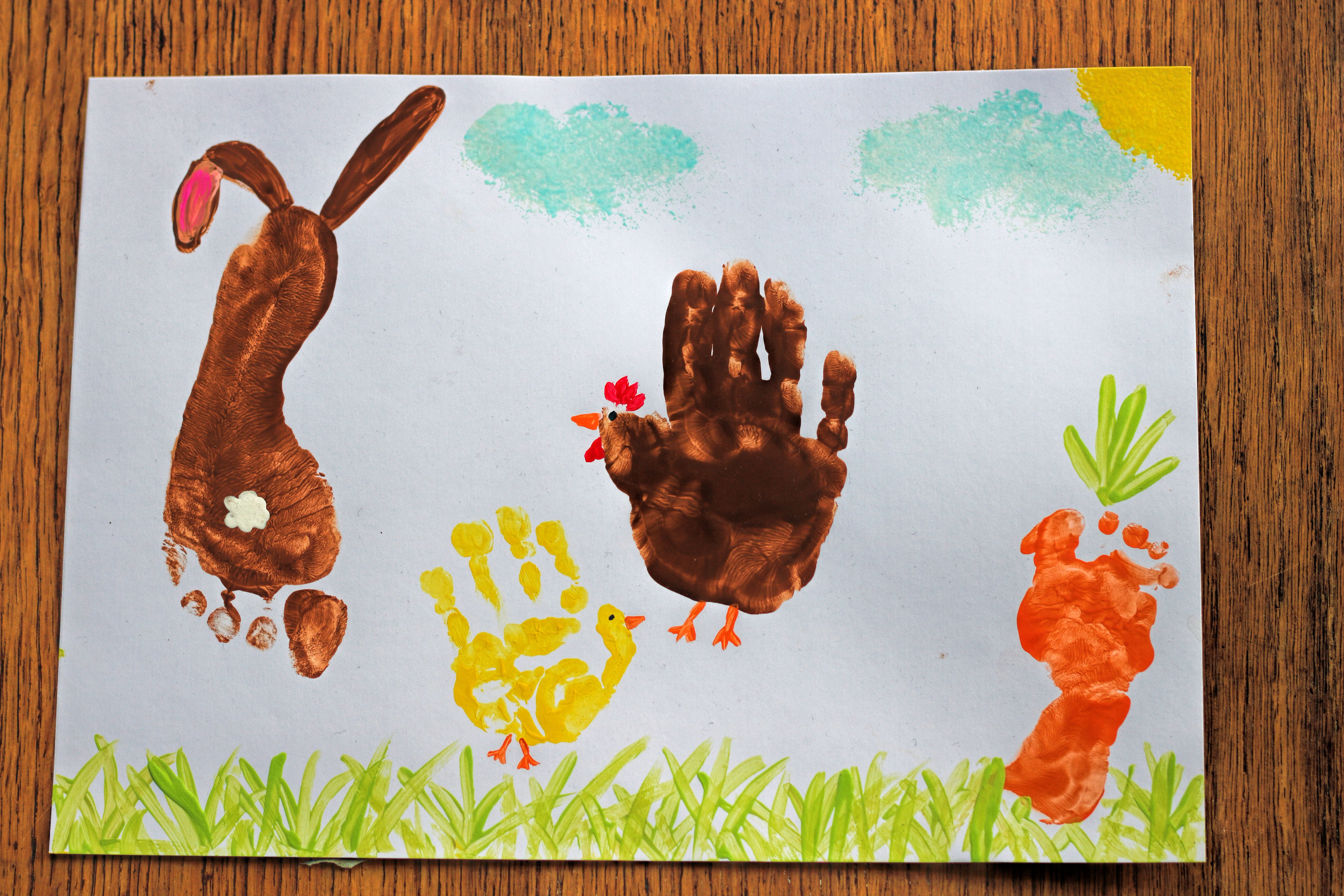 Fußabdruck basteln Kleinkind Ostern 1 Jahr 2 Jahre